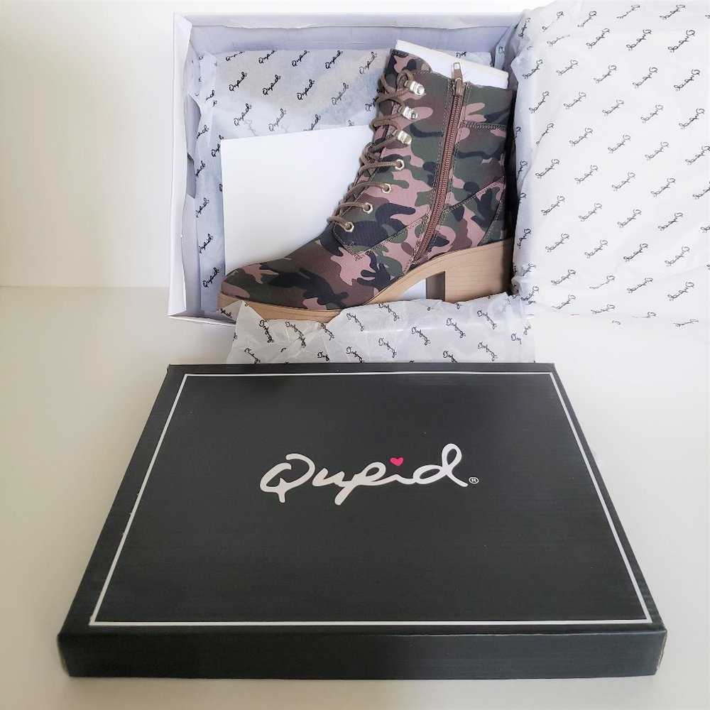Khaki Camouflage Lug Heel Zip Up Combat Bootie - Picture 7 of 7